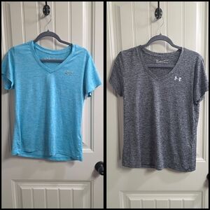 Under Armour Teal and Charcoal V-Neck T-Shirts
